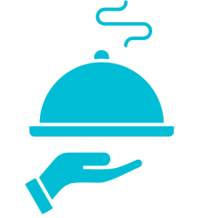 Serving hand with steaming dish icon.